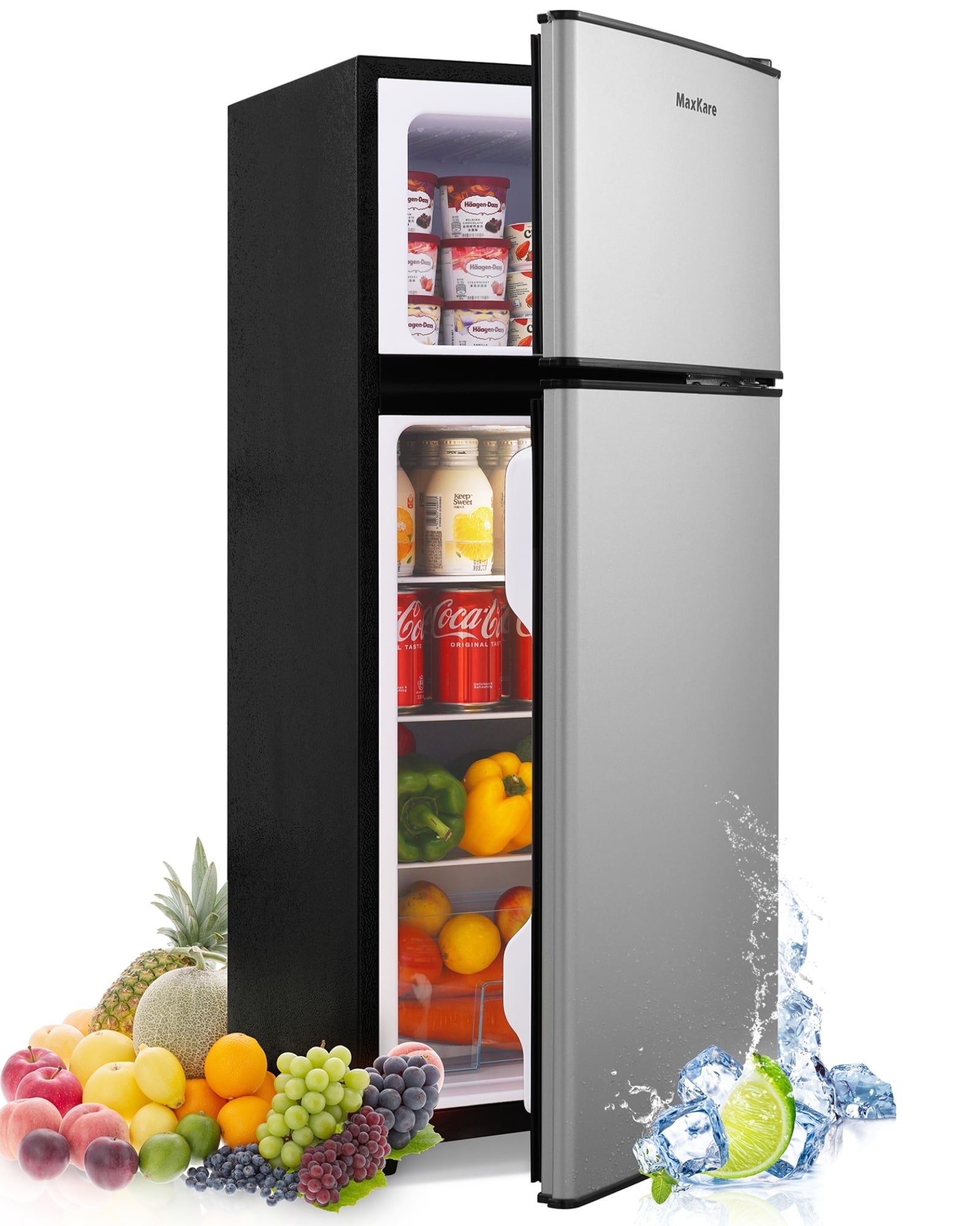 MaxKare 3 6 cu ft Mini Fridge with Freezer 2 Door Compact Refrigerator for Dorm Office Bar RV Bedroom Silver