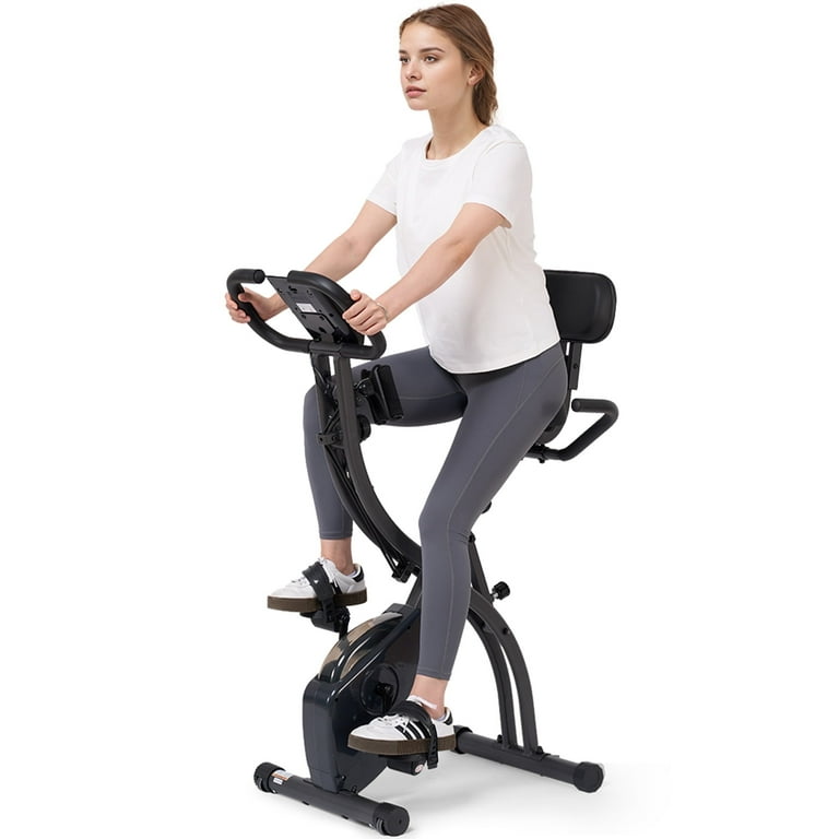 MaxKare 3 in 1 Exercise Bike Quiet Folding Magnetic Stationary Exercise Bikes with Arm Resistance Bands Home Workout Use
