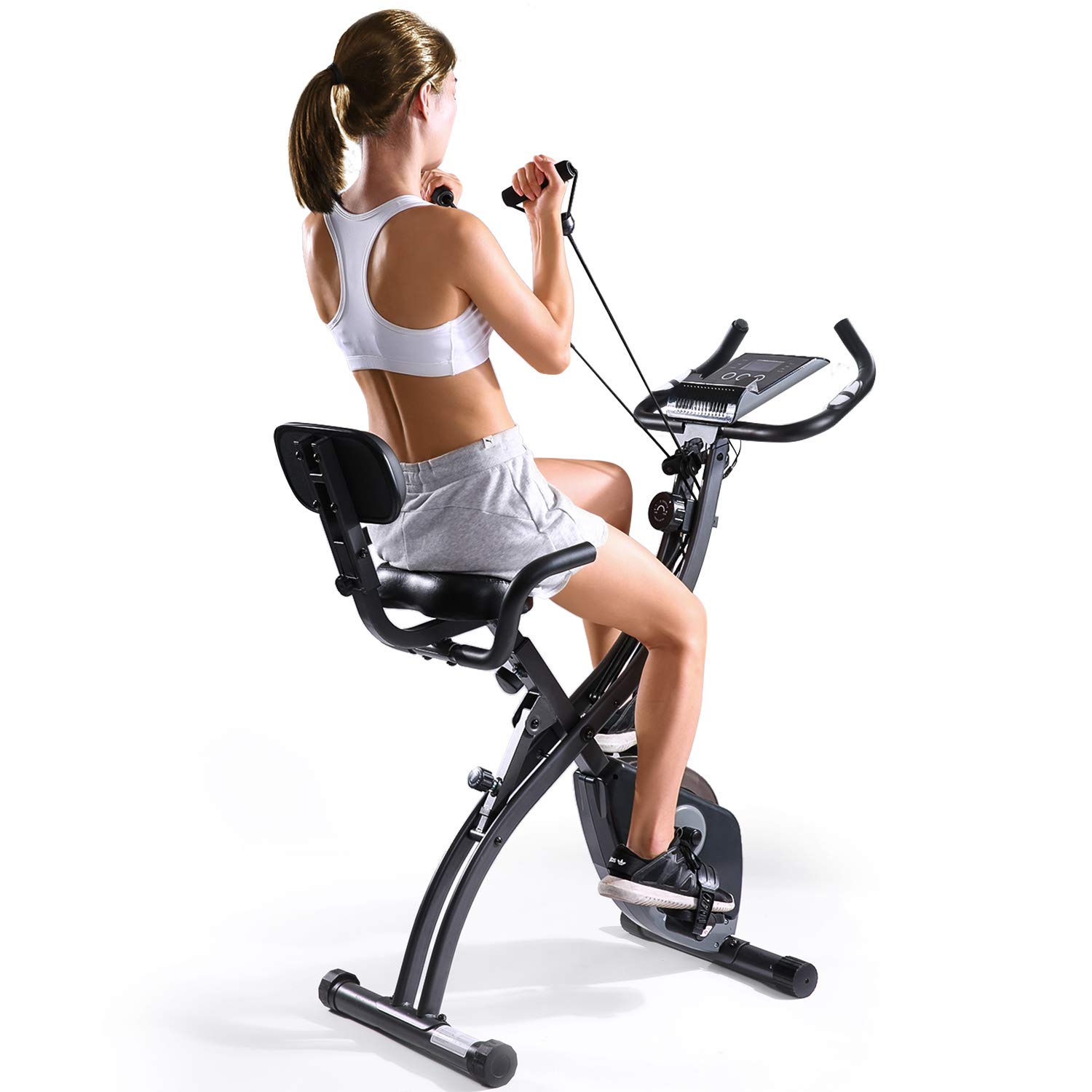 MaxKare 3-in-1 Exercise Bike Quiet Folding Magnetic Stationary Exercise Bikes with Arm Resistance Bands Home Workout Use - image 1 of 12