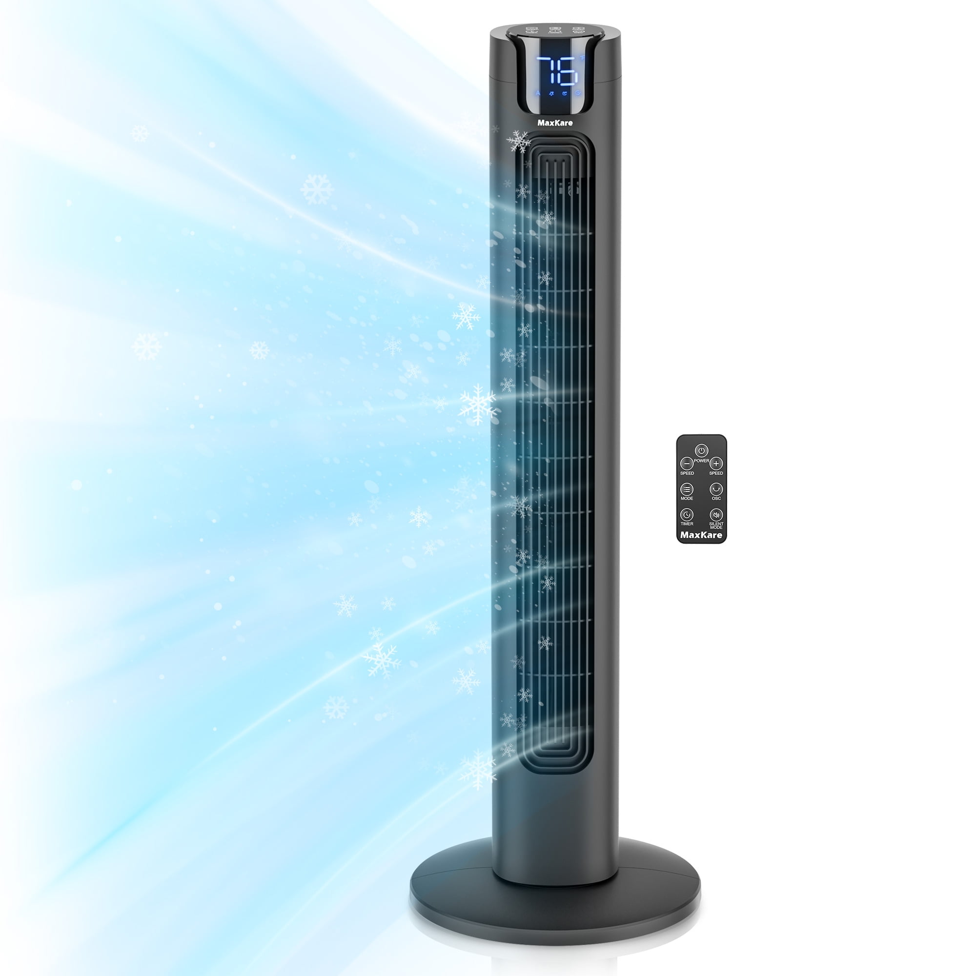 MaxKare 36" Tower Fan with 4 Modes 3 Speeds 24H Timers,  75 Oscillating, LED Display & Remote Controller, 50dB Quiet Fan, Black