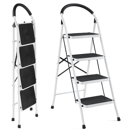 MaxKare 4 Step Ladder Folding Steel Handgrip Wide Anti-slip Pedal 330lbs Max