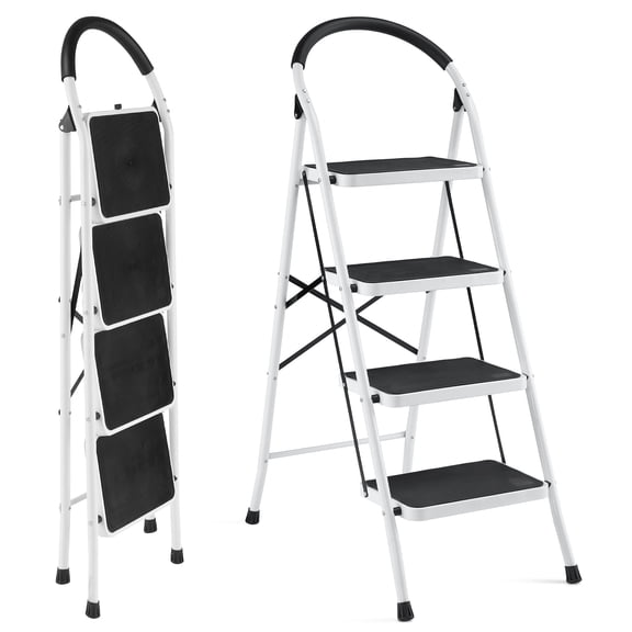 MaxKare 4 Step Ladder Folding Steel Handgrip Wide Anti-slip Pedal 330lbs Max