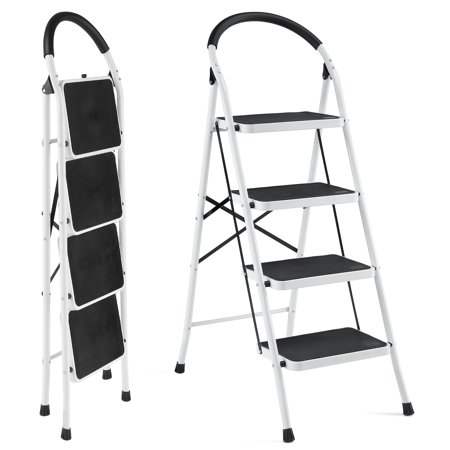 MaxKare 4 Step Ladder, Folding Step Stool with Steel Handgrip, Wide Anti-slip Pedal for Adult, Home Improvement Use, 330lbs Max