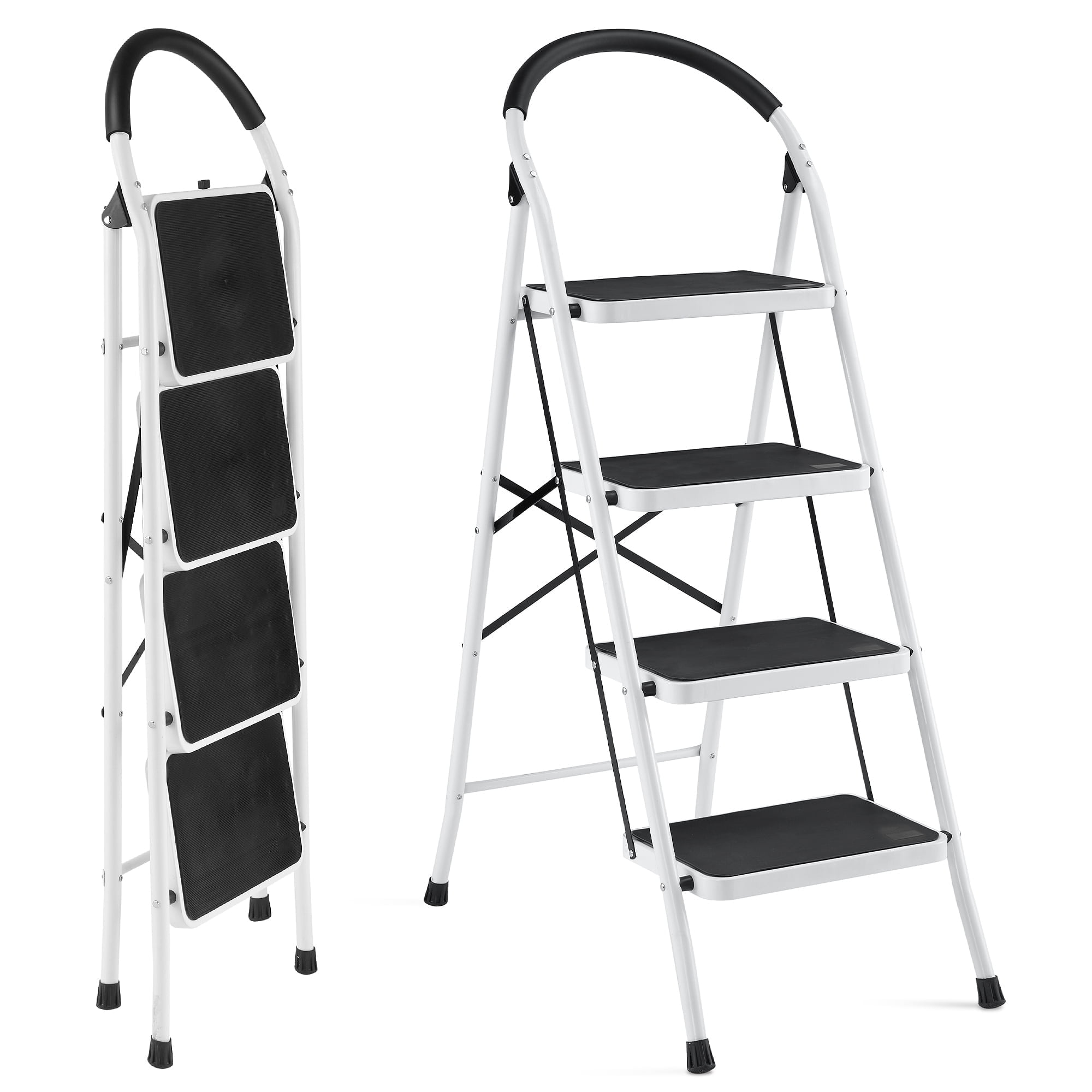 MaxKare 4 Step Ladder, Folding & Lightweight Step Stool with Extended Foam Handrail, Large Antil -slip Pedal & Feet Pad, 330lbs Capacity for Home and Kitchen