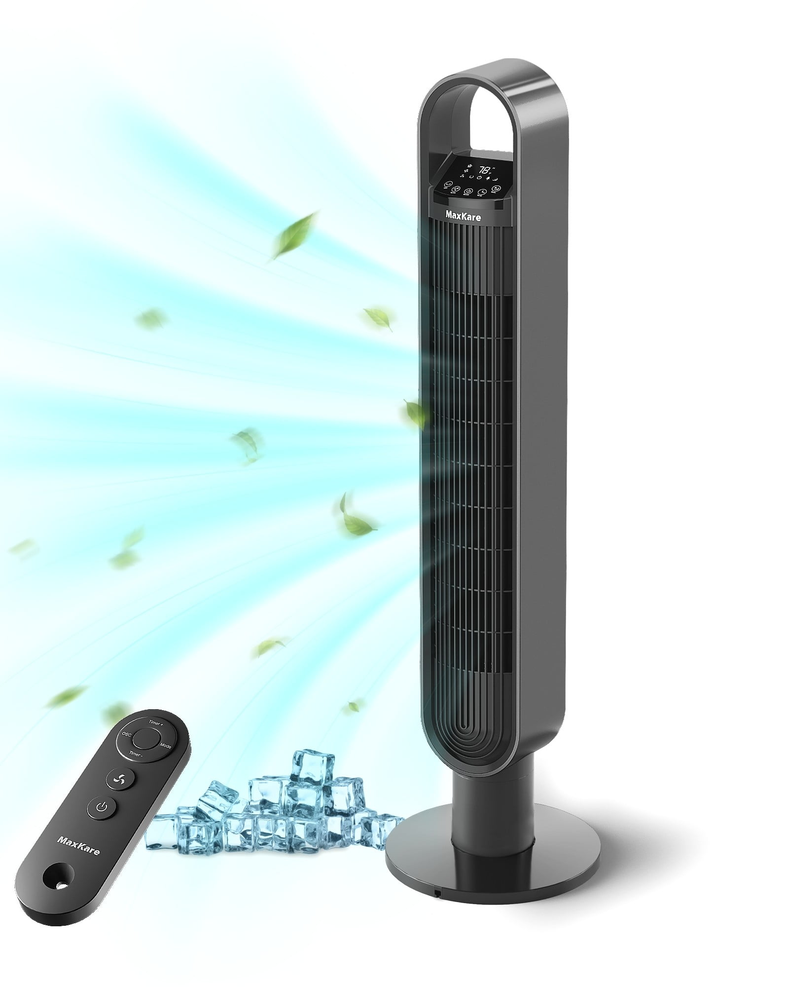 MaxKare 40" Tower Fan, 75 Oscillating Quiet Cooling Fan with 12H Timers & Remote, 3 Speeds 3 Wind Modes Touch Control Bladeless Fan, Black