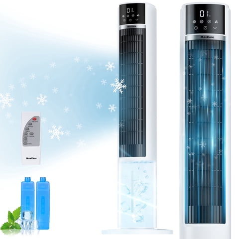 MaxKare 40" Evaporative Air Cooler, Air Circulation 3 Mode 12H Timer, Oscillating Tower Fan for Large Room, White