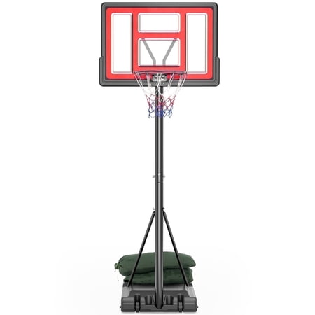 Naipo 44In Portable Basketball Hoop 7.5 ft to 10 ft Height Adjustable Basketball Goal with Extra 2 Sandbags and Wheels for Family Indoor Outdoor Play
