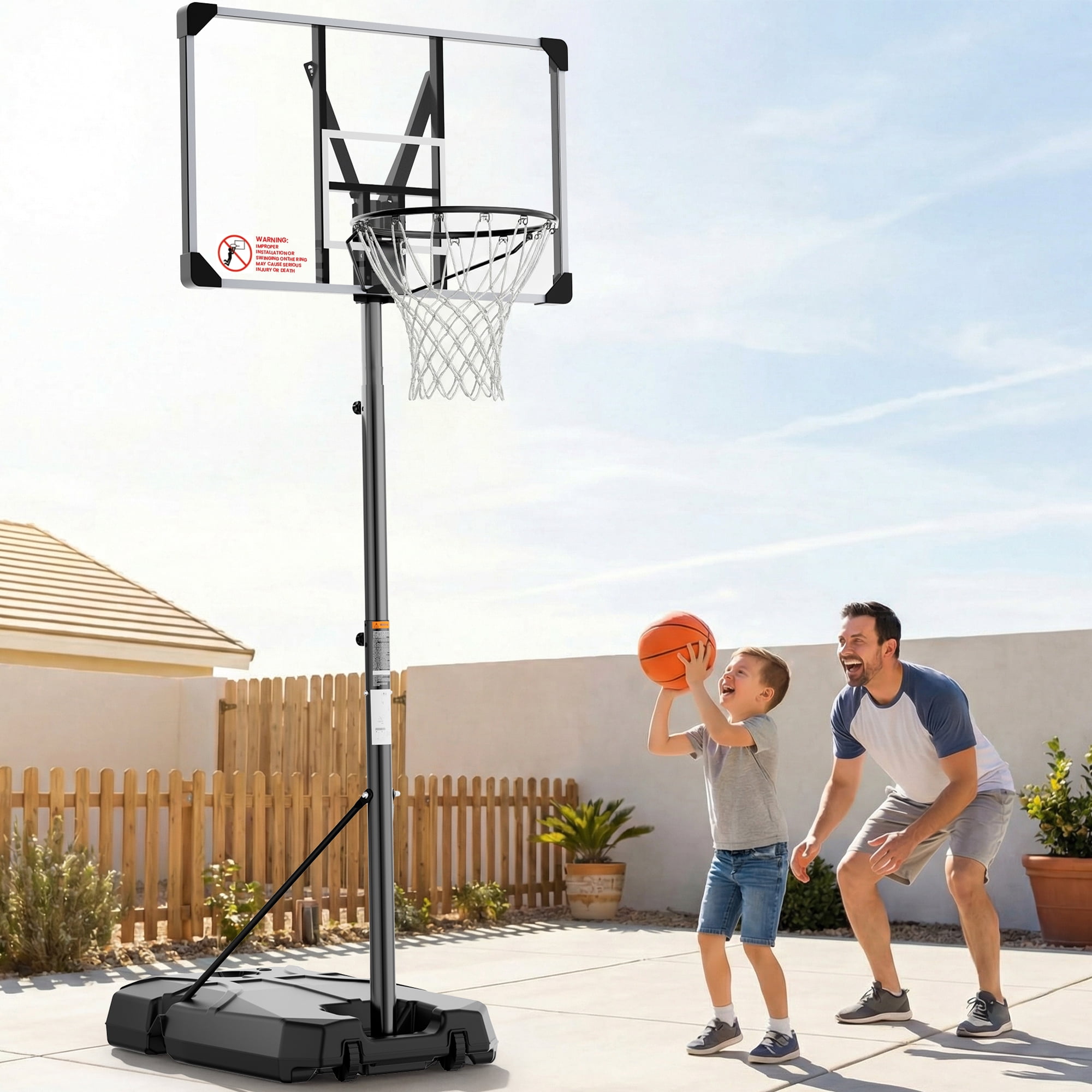 GASKY 44in Portable Basketball Hoop Foldable Basket Rim 7.55ft to 10ft Height Adjustable Basketball Goal with Large Backboard Base and Wheels for Youth Adults Outdoor