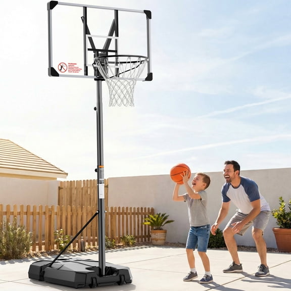 GASKY 44in Portable Basketball Hoop Foldable Basket Rim 7.55ft to 10ft Height Adjustable Basketball Goal with Large Backboard Base and Wheels for Youth Adults Outdoor