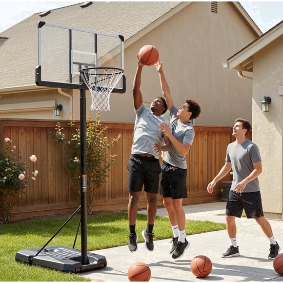 GASKY 44in Portable Basketball Hoop 6.5ft to 10ft Height Adjustable BasketballGoal with Large Backboard Base and Wheels for Youth Adults Outdoor