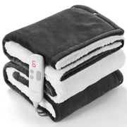 MaxKare 50" x 60" Electric Throw Blanket with 6 Heating Levels & 1-5H Auto-off, Machine Washable Flannel & Sherpa, Dark Gray & White