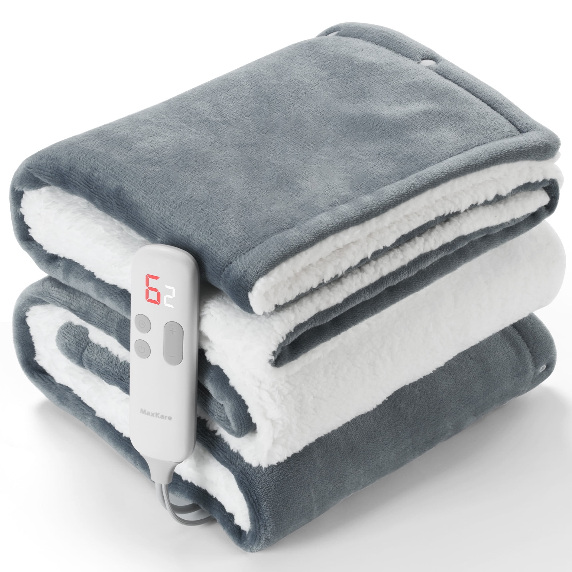 Walmart Coupons of Walmart Black Friday Deals 2025 MaxKare 50" x 60" Electric Throw Blanket with 6 Heating Levels & 1-5H Auto-off, Machine Washable Flannel & Sherpa, Gray & White