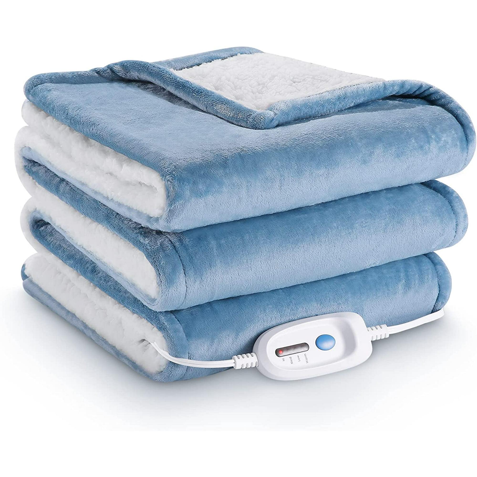 MaxKare 62x 84 Electric Heated Blanket Twin Size with 10H Auto-off u0026 4  Heat Settings, Machine Washable-Light Blue - Walmart.com