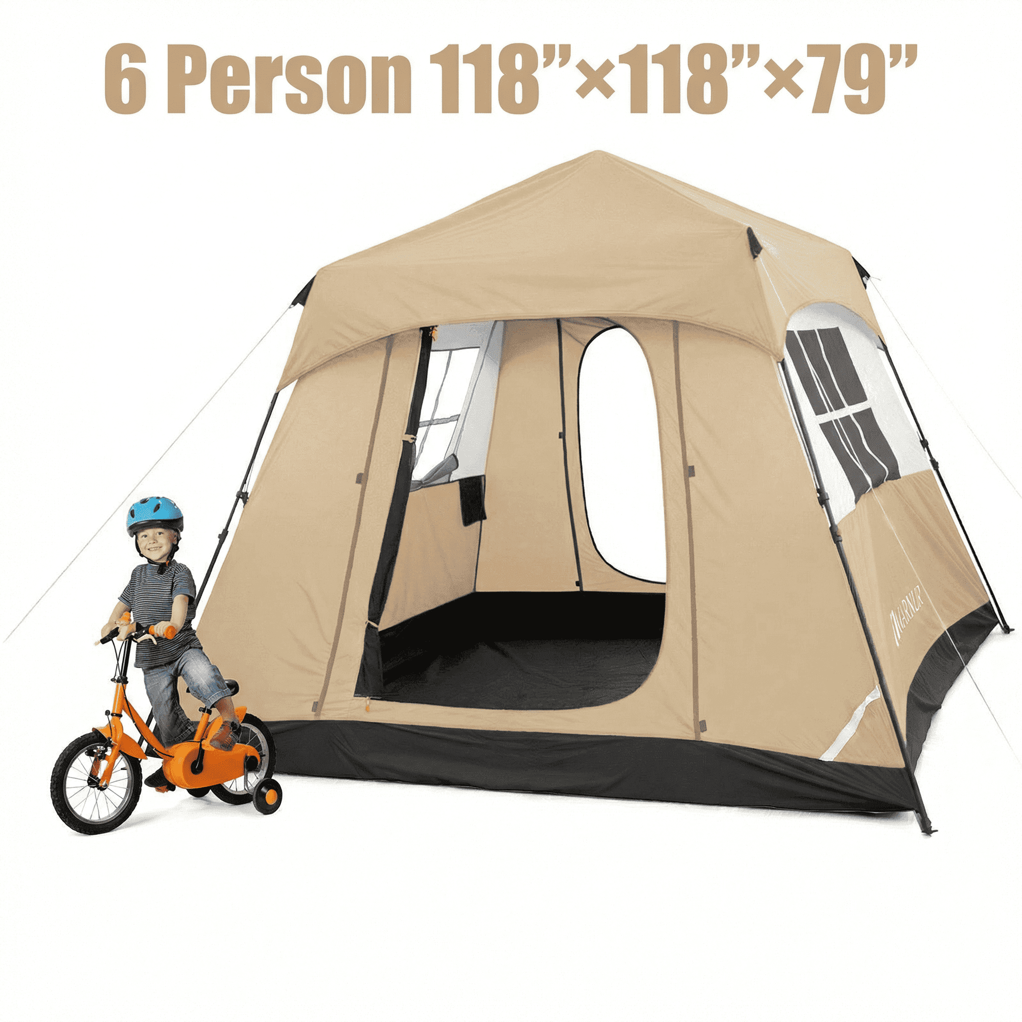 MARNUR 6-Person Instant Cabin Tent, Camping Tent with Carry Bag , Instant Setup, Outdoor, Hiking, Traveling, Beige
