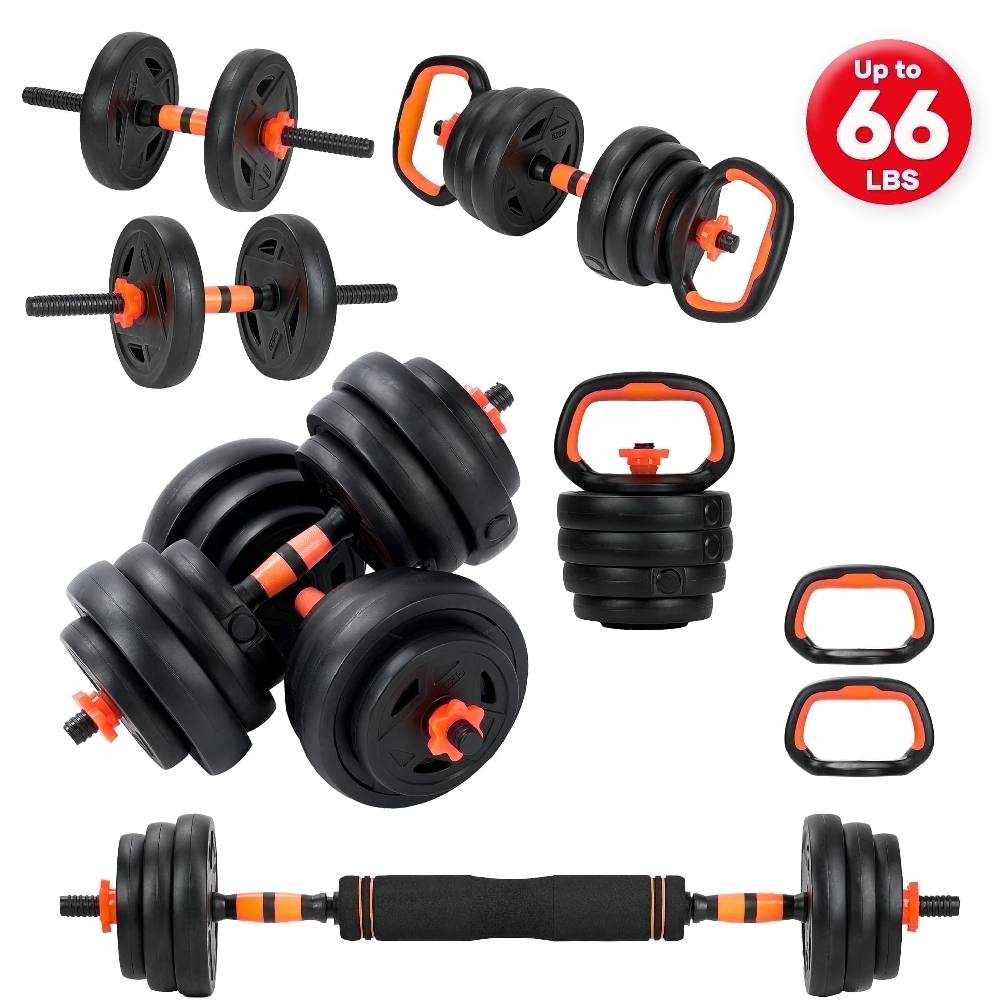 Naipo 66LB Dumbbell Set 5 in 1 Adjustable Changeable with Connector Dumbbells Barbells Kettlebell Push up Stands for Home Gym Exercises Men Women