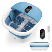 MaxKare Collapsible Foot Spa Bath Massager with Heat, Digital Display Remote Control, 6 Large Massage Rollers-Blue