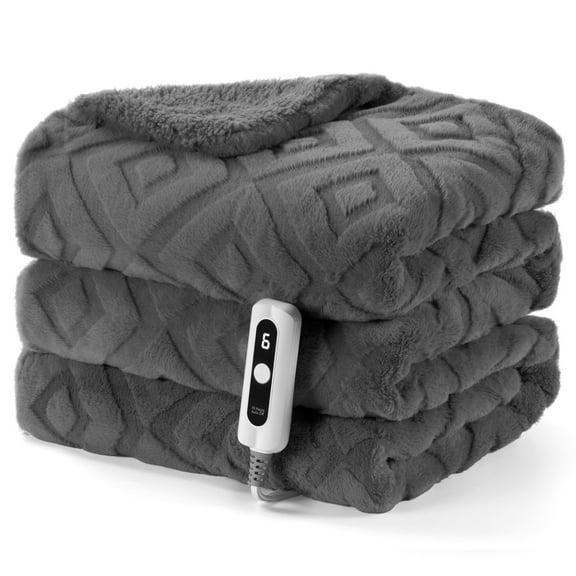 MaxKare Heated Blanket with ETL Certified, Electric Blanket 6 Heating Levels, 10H Auto off, Faux Fur & Shu Velvet, 72" x 84" Gray