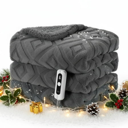 MaxKare Heated Blanket with ETL Certified, Electric Blanket 6 Heating Levels, 10H Auto off, Faux Fur & Shu Velvet, 72" x 84" Gray