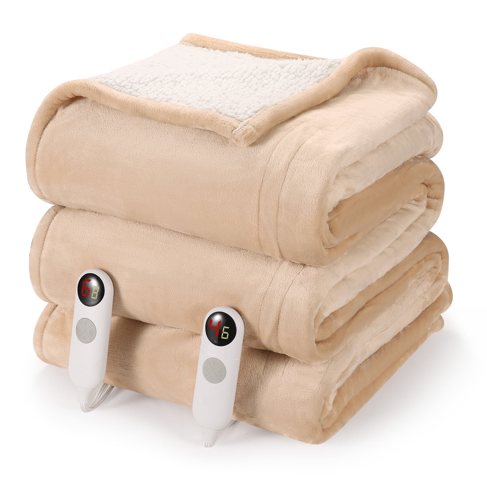 MaxKare Electric Heated Blanket 84 x 90 Queen Size with Dual Control u0026 8H  Auto-off u0026 6 Heating Levels, Beige - Walmart.com