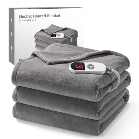 MaxKare Heated Blanket Full Size with 6 Heating Levels 10H Timers, Electric Blanket with ETL certification Machine Washable- Gray