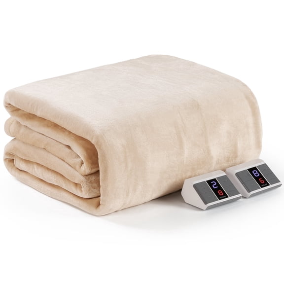 MaxKare Queen Electric Heated Blanket, 10 Heating Levels, 10H Timers, Dual Control, Machine Washable, ETL/FCC Certified, White