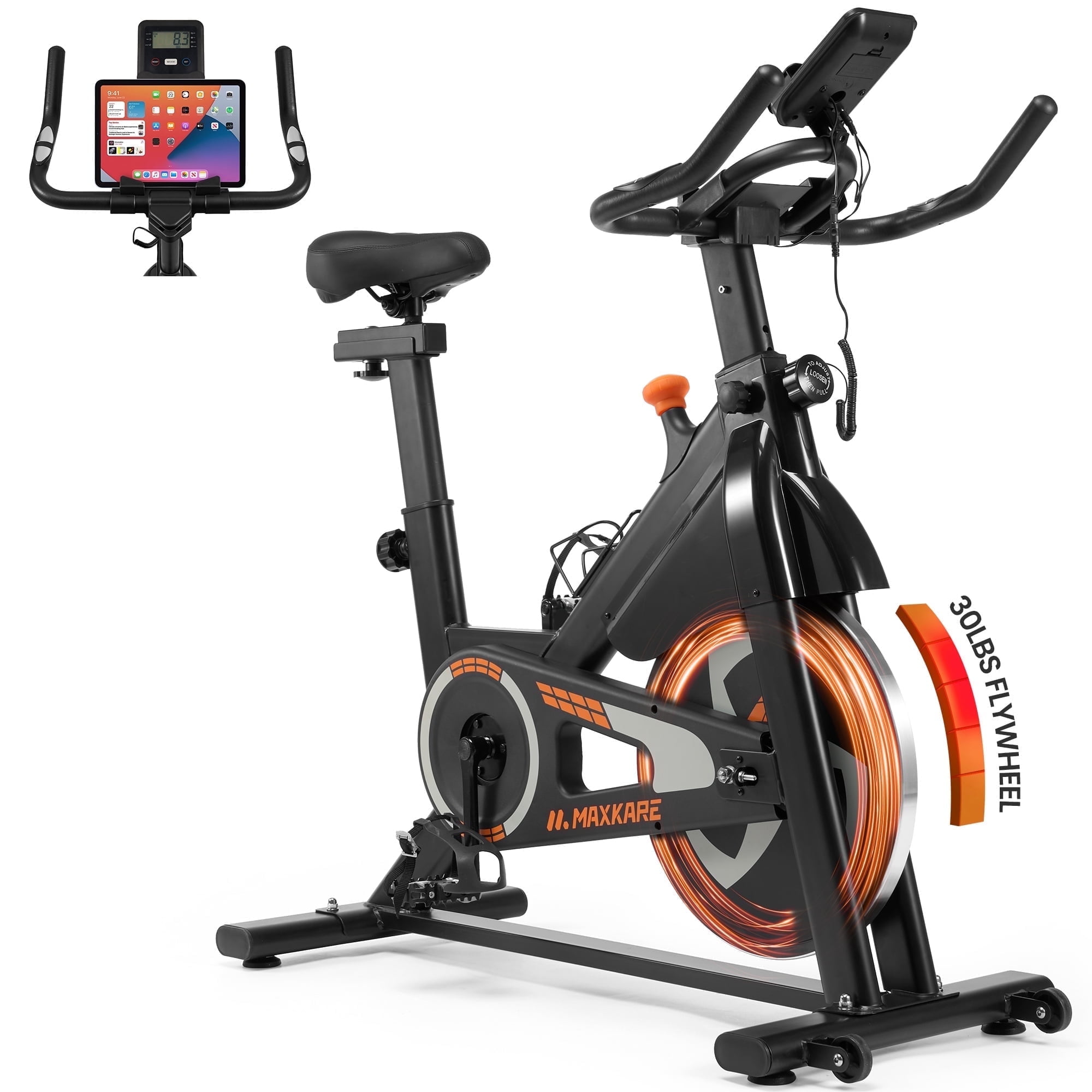 MaxKare Stationary Exercise Bike, Indoor Cycling Bike Silent Magnetic for Cardio Workout Resistance 100 Levels, 30Lbs Heavy Flywheel, Max Weight 320Lbs