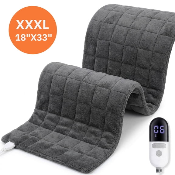 MaxKare Extra Large Weighted Heating Pad 33" X 18", 6 Heating Levels & 3 Time Settings for Back Neck Shoulder Stress & Cramps Relief, Gray