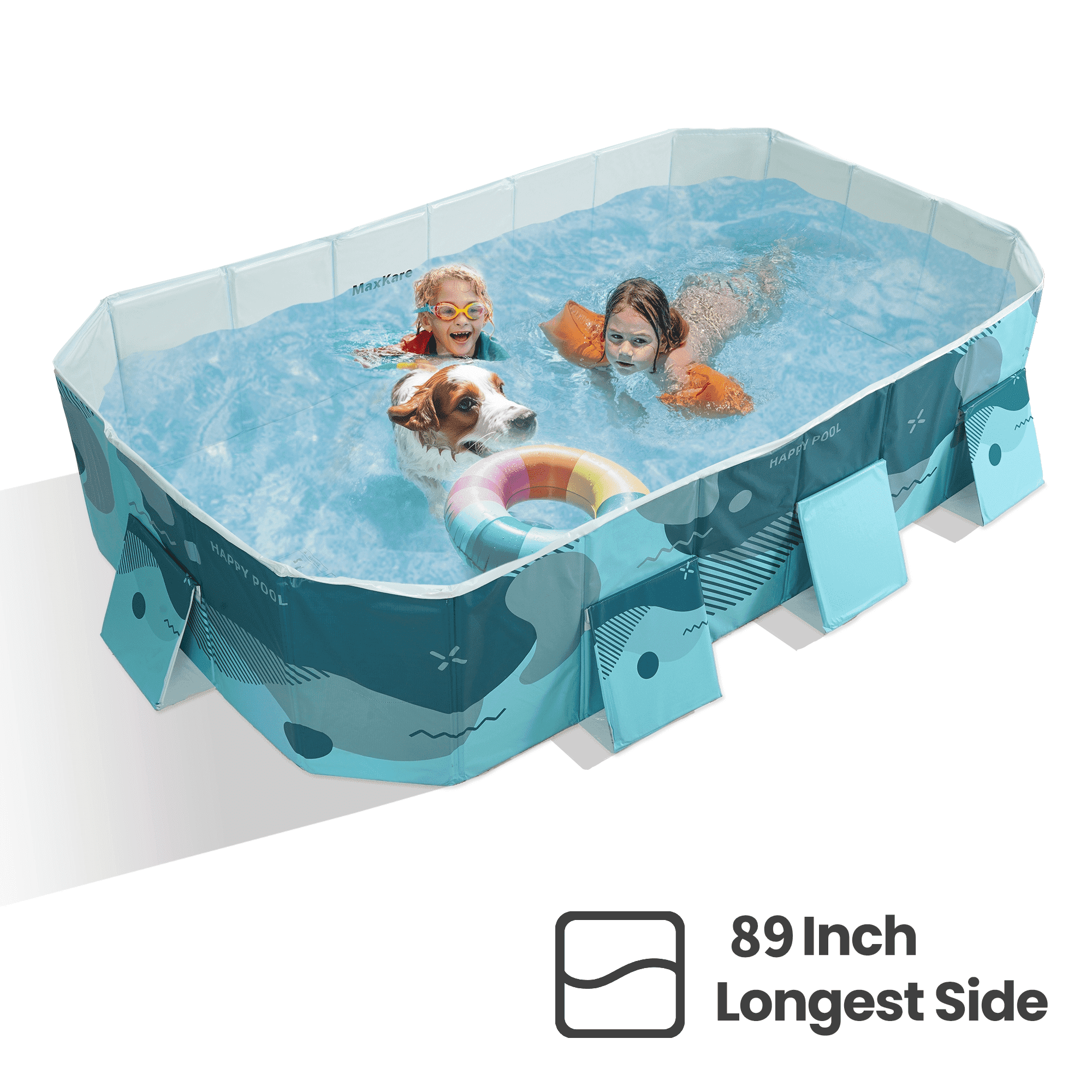 MaxKare Foldable Swimming Pool, Inflatable-Free & Durable with Triangle Support, Family Pets Kids Fun Pool for Backyard, Green Rectangle