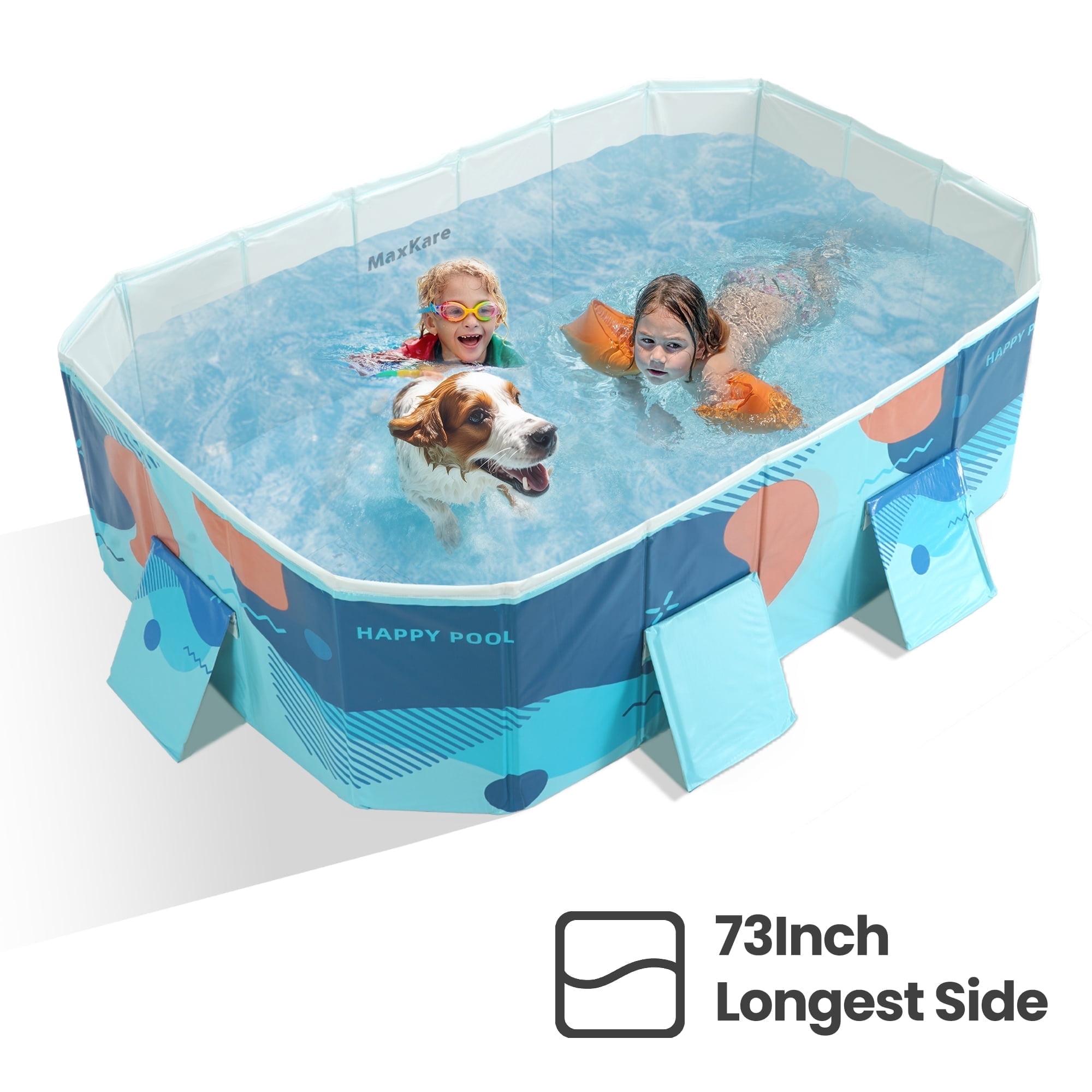MaxKare Kiddie Foldable Swimming Pool, Sturdy Frame&Fast Drain,  Pets Fun Pool for Backyard, Blue