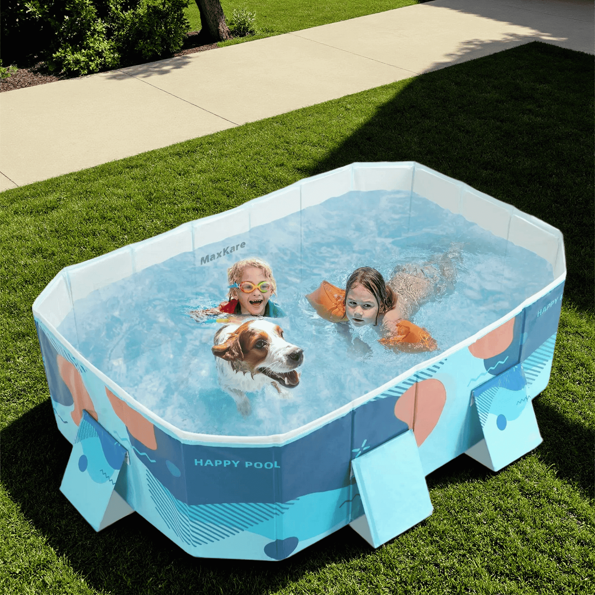 MaxKare Foldable Swimming Pool Square Above Ground Pool Family Garden Big Fun for Adult Kid Dog Outdoor Puncture Resistant 73'' Blue