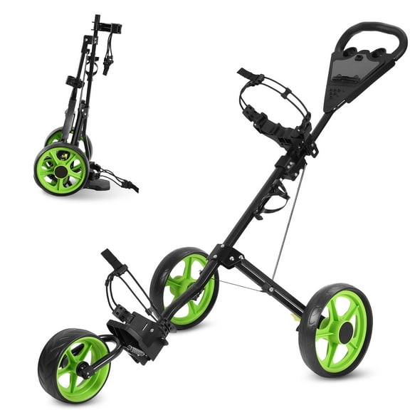 MaxKare Folding 3 Wheels Golf Pull Push Cart with Adjustable Handle, Scoreboard , Green