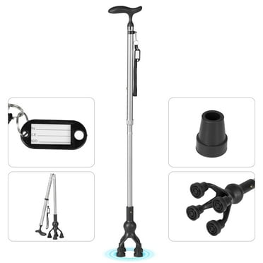 MaxKare Folding Walking Canes with Non-slip Quad Base, Adjustable Height & Lightweight, Gift for Mom/Dad, Silver