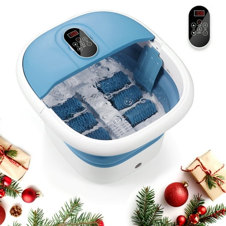 MaxKare Foot Spa Bath Massager with Heat, Collapsible with Remote Control, 6 Large Massage Rollers Digital Display-Blue