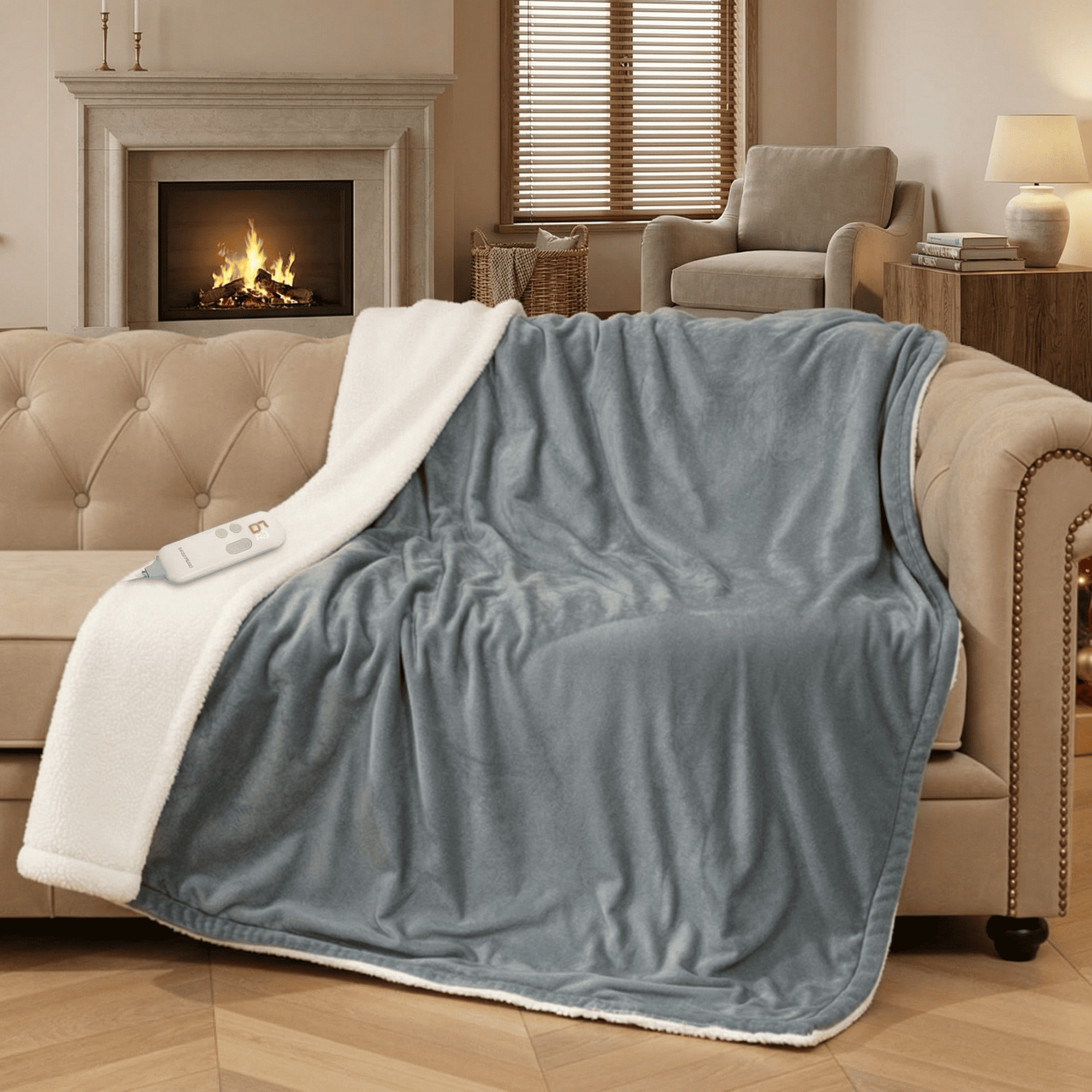 MaxKare Heated Blanket, Electric Blanket Throw with Anti-Slip Button, 6 Heat Settings & 5H Timer, ETL/FCC Certified, Gray