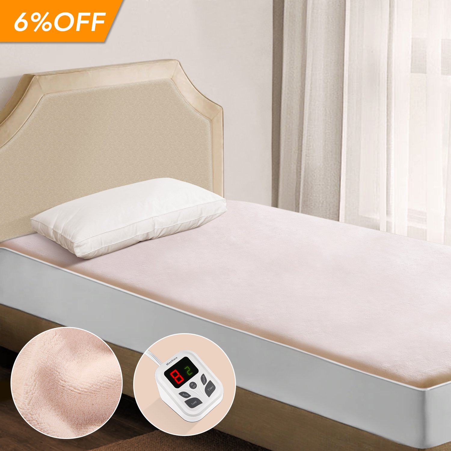 MaxKare Heated Mattress Pad Twin Size 38×75 with 10 Heating Levels u0026 9H  Auto-off, Ultra-soft Coral Velvet, Linen - Walmart.com