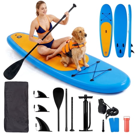 Naipo 10FT Inflatable Paddle Board 30in Wide Design Stand up Paddle Board with Paddle Accessories for Family Beginners Youth Blue Yellow