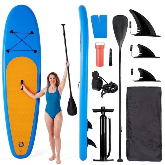 Naipo 10FT Inflatable Paddle Board 30in Wide Design Stand up Paddle Board with Paddle Accessories for Family Beginners Youth Blue Yellow