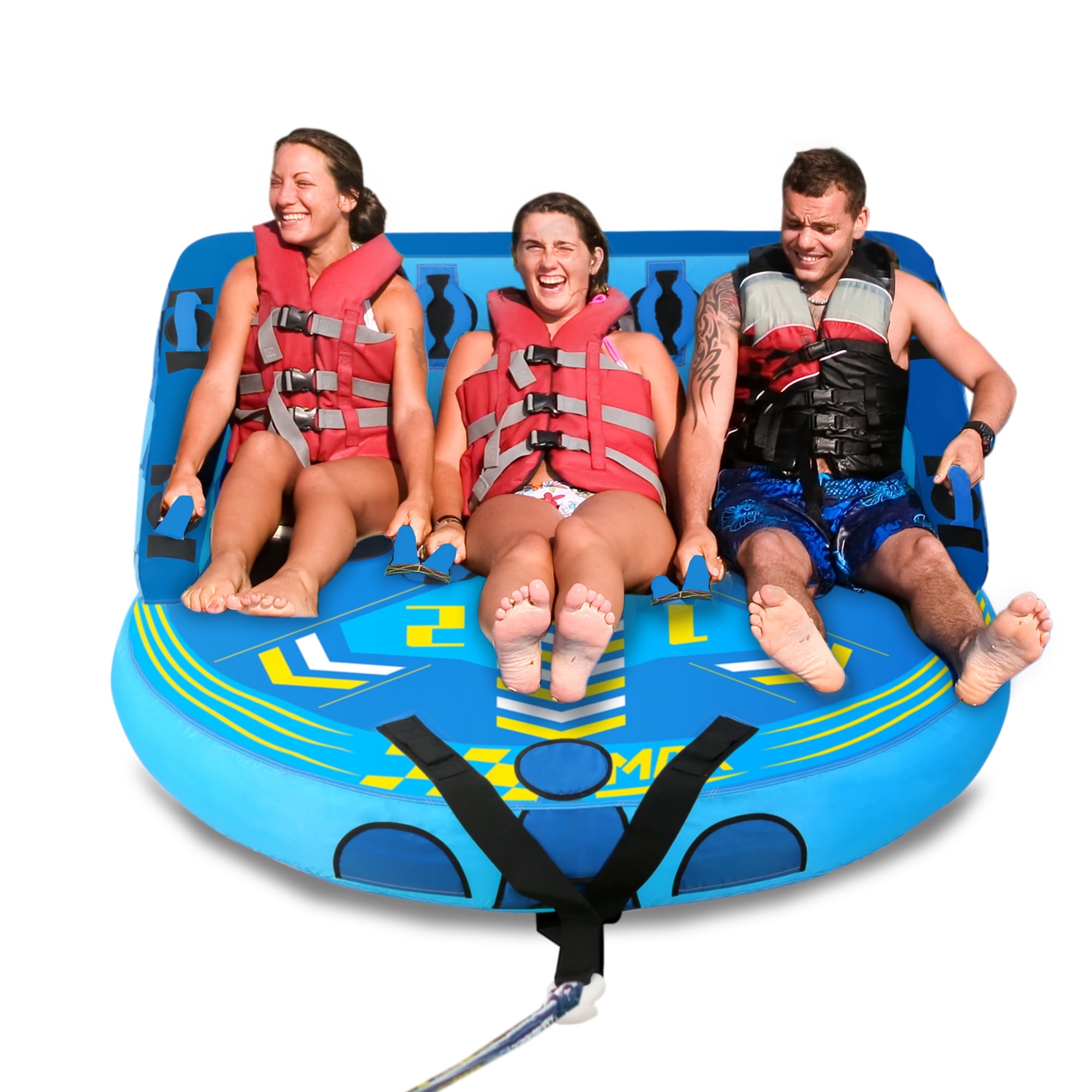 MaxKare Inflatable Tube for Boating, 3 Rider Water Tube Boating Float Tow Raft - Blue
