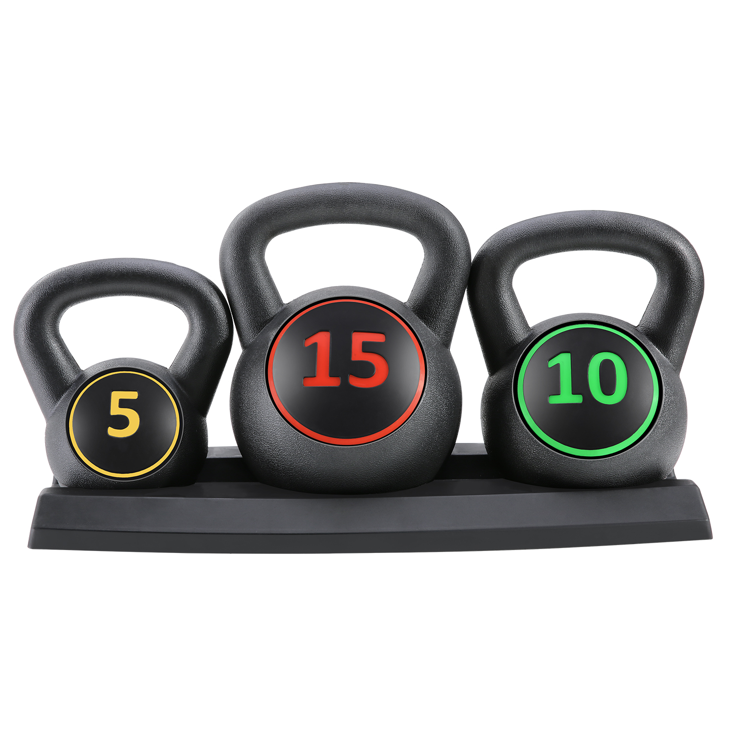 MaxKare Kettlebell Set 3-Piece Wide Handle HDPE Coated 5 Lb., 10 Lb., 15 Lb. Weights Kettlebells with Storage Exercise Fitness Rack - image 1 of 10