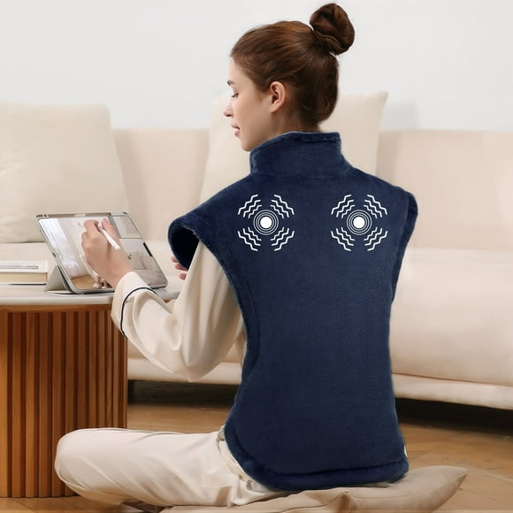 MaxKare Large Electric Heating Pad with Massager, for Back and Shoulder, 3 Heating Levels & 3 Massage Modes & 2H Auto Shut-off, 24" x 33" Dark Blue