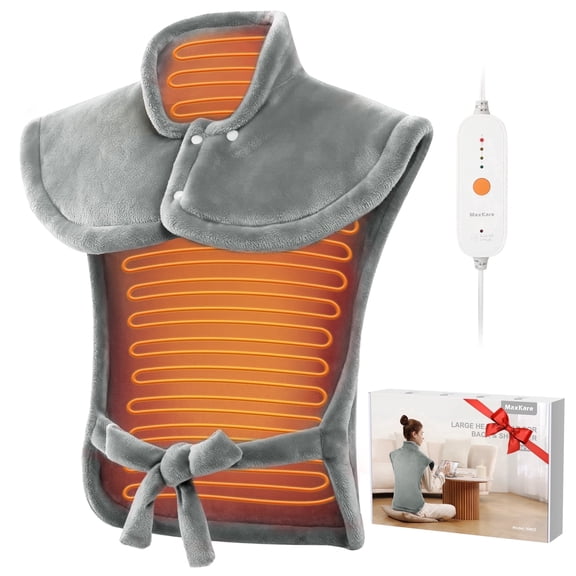 MaxKare Ultra Soft Heating Pad with 4 Heat Settings & Auto Shut-off for Full Body Stress Relief, 24"x33" - Gray