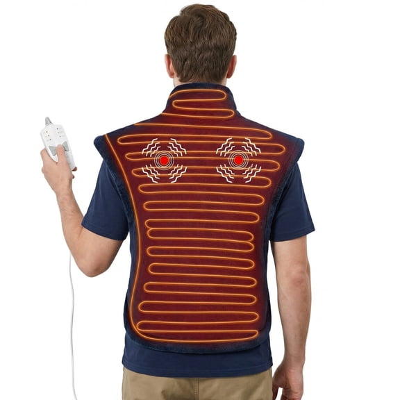 MaxKare Large Heating Pad with Massager, 24"x33" Electric Massaging Heating Pad for Full Body with 3 Heat Settings 3 Massage Modes - Navy Blue