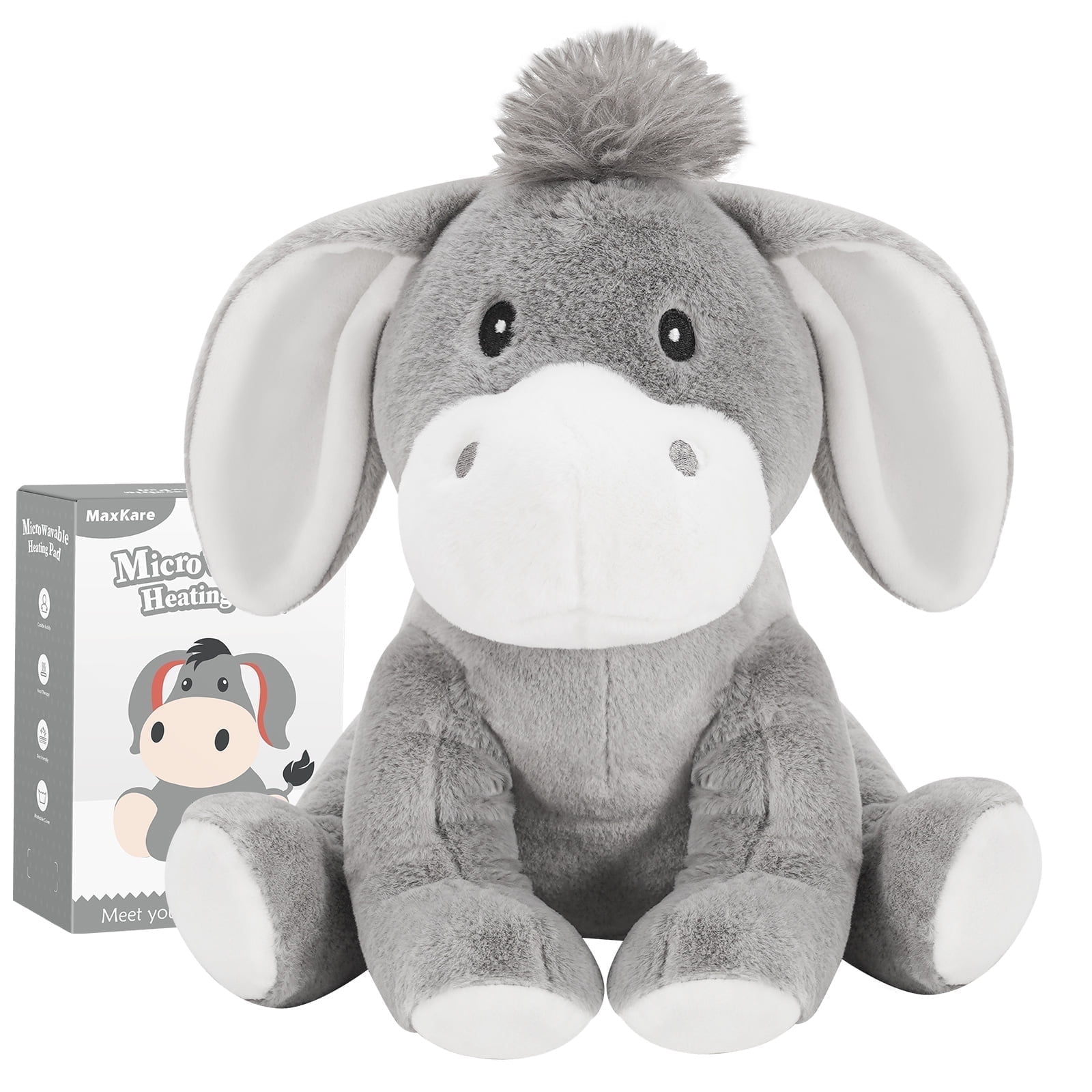 MaxKare Microwavable Heating Pad Heatable Stuffed Animal for Anxiety and Ache Relief, Bedtime, Adorable Christmas Gift for Kids & Adults, 13.7"x10.6", Donkey