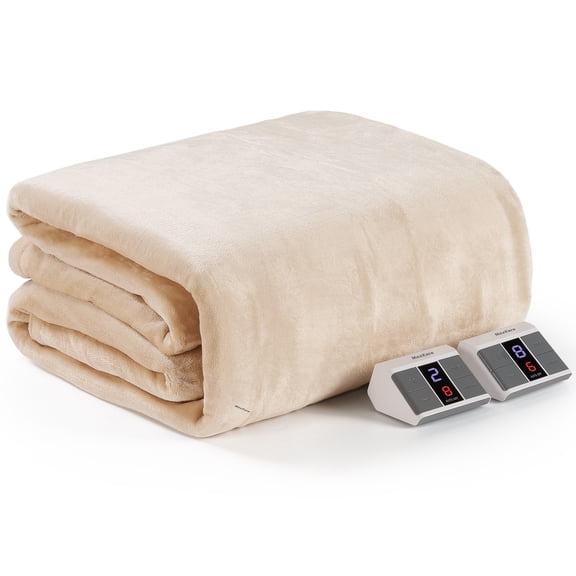 MaxKare Queen Electric Heated Blanket, 10 Heating Levels, 10H Timers, Dual Control, Machine Washable, ETL/FCC Certified, White