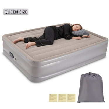 MaxKare Queen Size Air Mattress with Built-in Pump & Carry Bag, 18" High Air Bed for Guests, Office, Home, Camping, Quick Inflation/Deflation, Max 600lbs, Gray