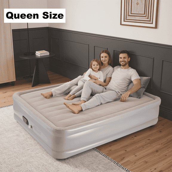 MaxKare Queen Air Mattress, 18'' Raised Inflatable Bed with Repair Pitch Kit, Quick Inflation, Portable for Home & Guests, Gray