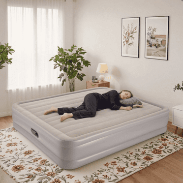 MaxKare Queen Air Mattress, 18 inch Raised Inflatable Bed with Built-in Pump, Quick Inflation, Portable for Camping & Guests, Gray