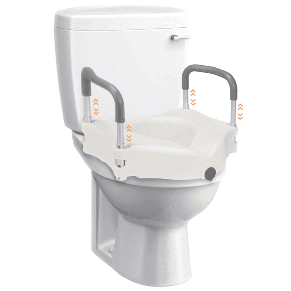 MaxKare Raised Toilet Seat with 2-Level Adjustable Height Handles & Wide Seat, Easy to Clean, Reduce Knee Pressure, Support Up to 300lbs