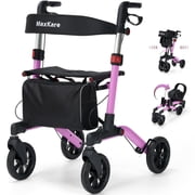 MaxKare Rollator Walker with 8  All Terrain Wheels, 8 Level Adjustable Handle, Foldable Walkers for Seniors with Seat & Backrest, 300lbs, Purple