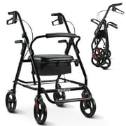 MaxKare Rollator Walker with Armrest, Backrest and Padel for Senior, 33"-38" Height Adjustable, 300lbs Weight Capacity, Black